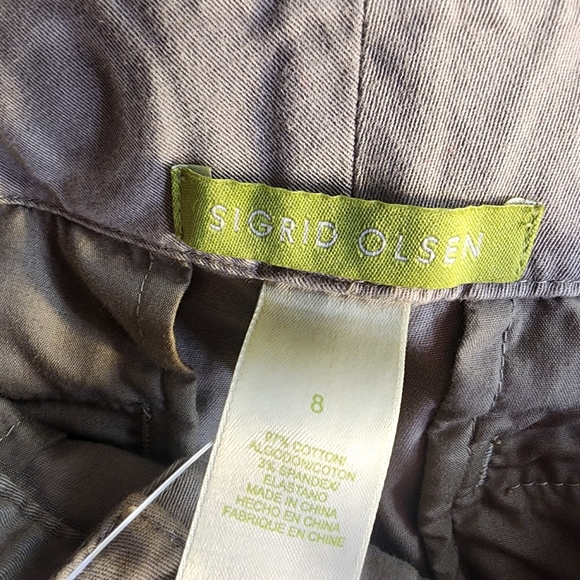 Sigrid Olsen. Wide Leg Khaki Pants w/ scarf belt. Size: 8 - Picture 9 of 10